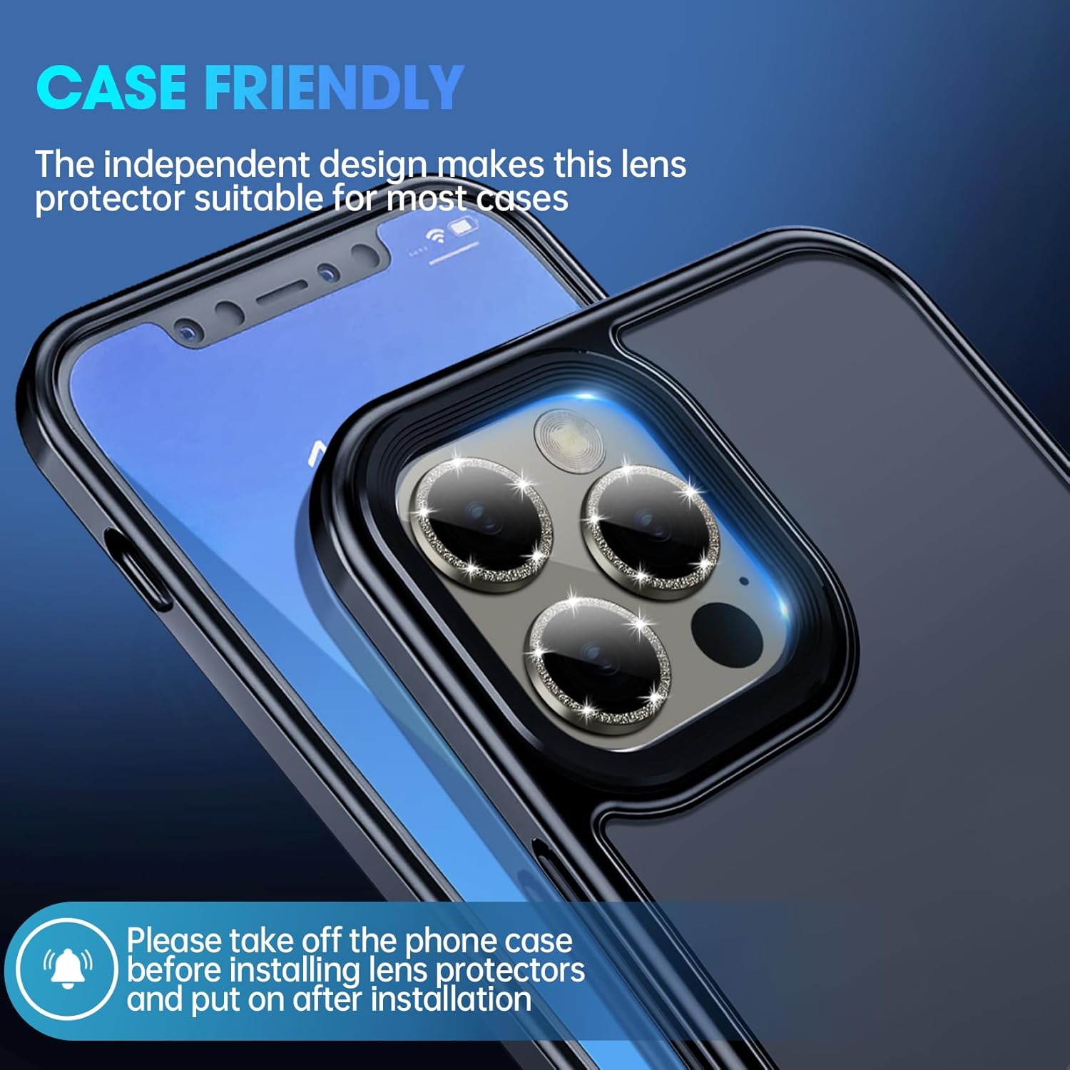 Xfilm Protector de lente de cámara para iPhone 15 Pro  15 Pro Max Bling, anillo de metal individual con purpurina de dureza 9H, protector a prueba
