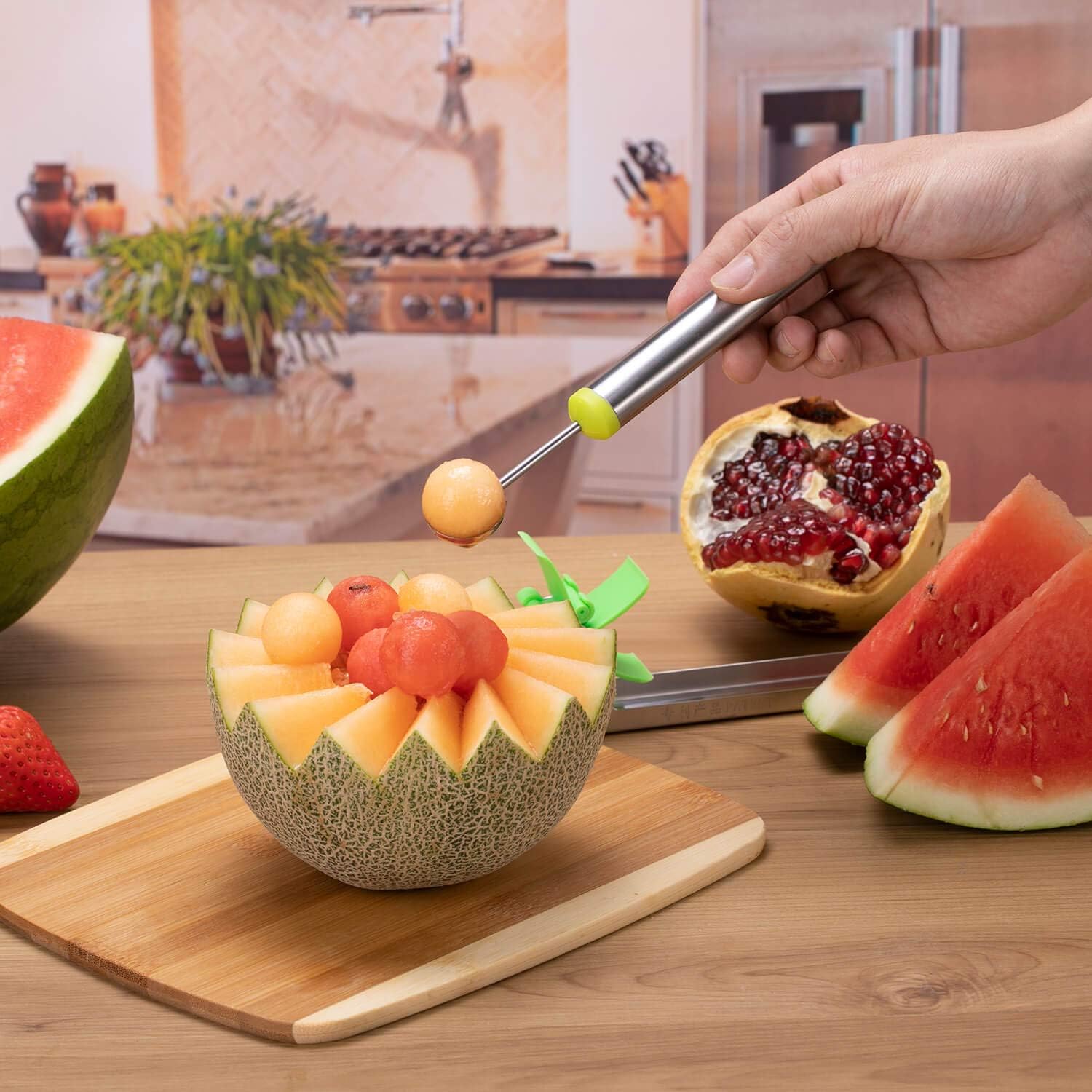 Cortador de molino de viento de sandía, herramientas de frutas con forma de acero inoxidable, herramienta de corte rápido, utensilios de cocina con