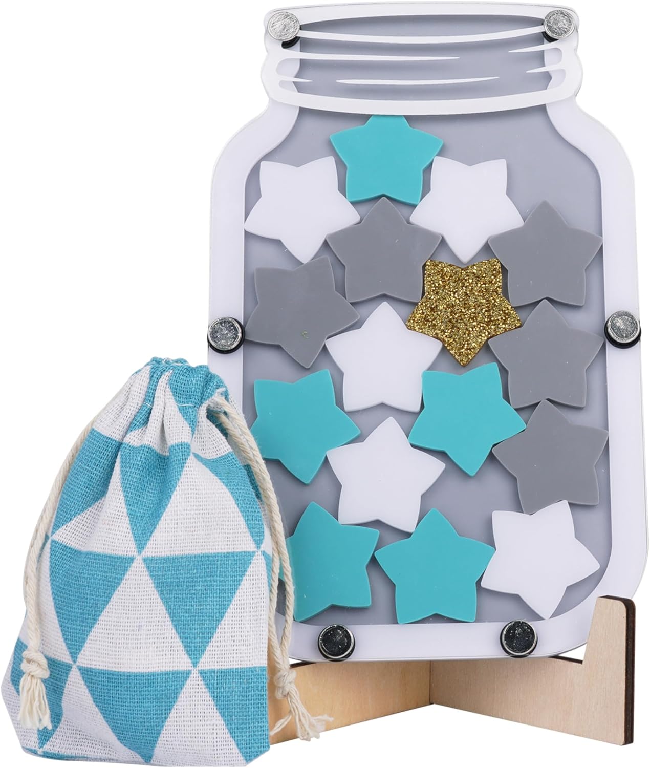Star Jar – Juego de repuesto de 16estrellas acrílicas 5blancas, 5grises, 5azules, 1dorado