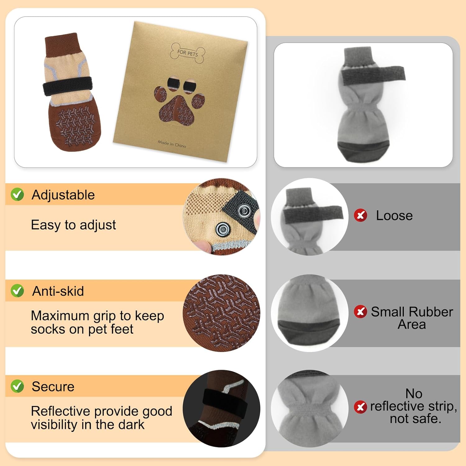 BEAUTYZOO Calcetines reflectantes antideslizantes para perros para evitar lamer las patas, zapatos de perro para suelos de madera dura en pavimentos