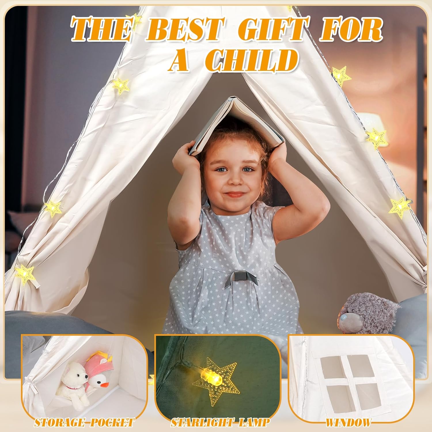 Midoook – Tienda de campaña tipi para niños, tienda de campaña tipi para niños y niñas, tienda de campaña de lona para niños, tienda de campaña Tipi