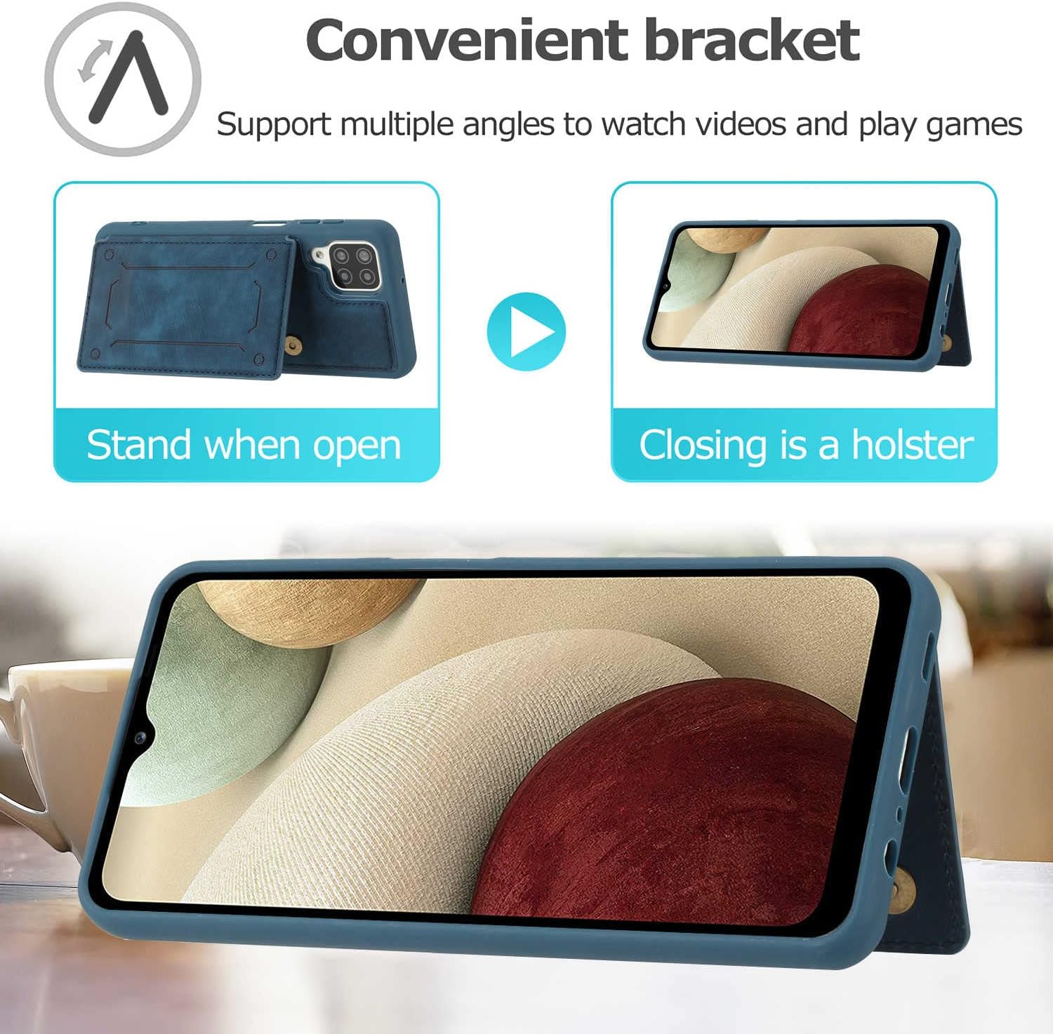 Asuwish Funda de teléfono para Samsung Galaxy A12M12 con protector de pantalla de vidrio templado y soporte delgado para tarjetas de crédito,