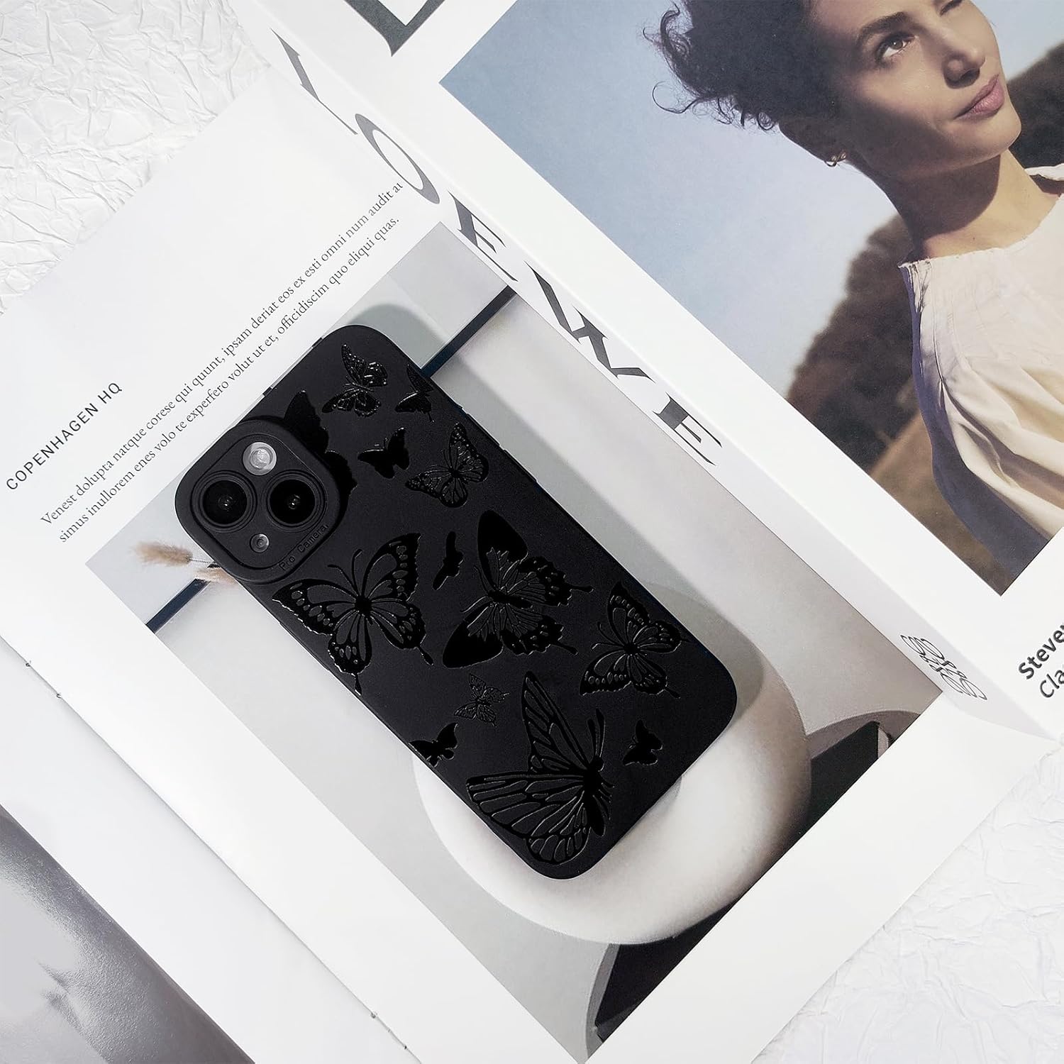 Funda compatible con iPhone 13, diseño de mariposa negra para niñas y mujeres, TPU suave a prueba de golpes, para iPhone 13, mariposa