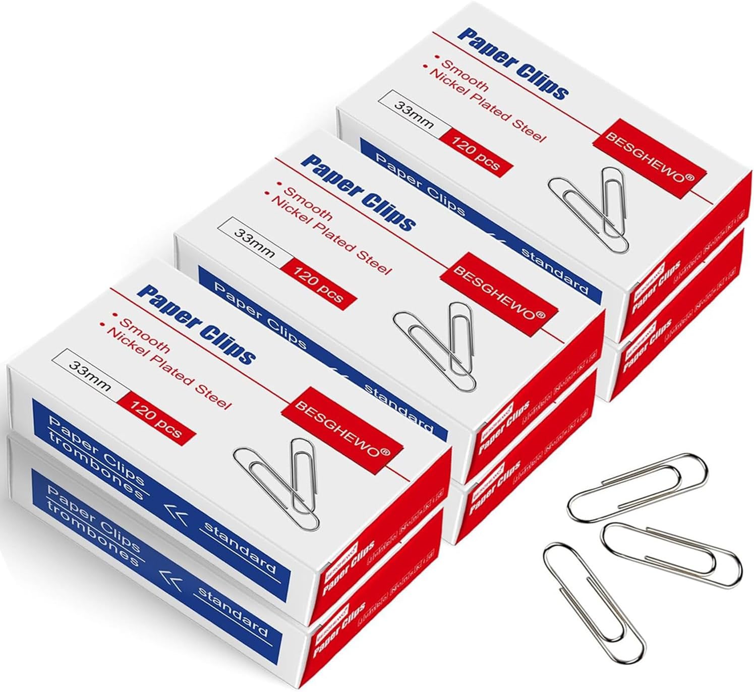Clips de papel de 720 piezas, clips de papel de tamaño mediano, suministros de oficina, clips de papel lisos n. 1 tamaño estándar (6 cajas de 120