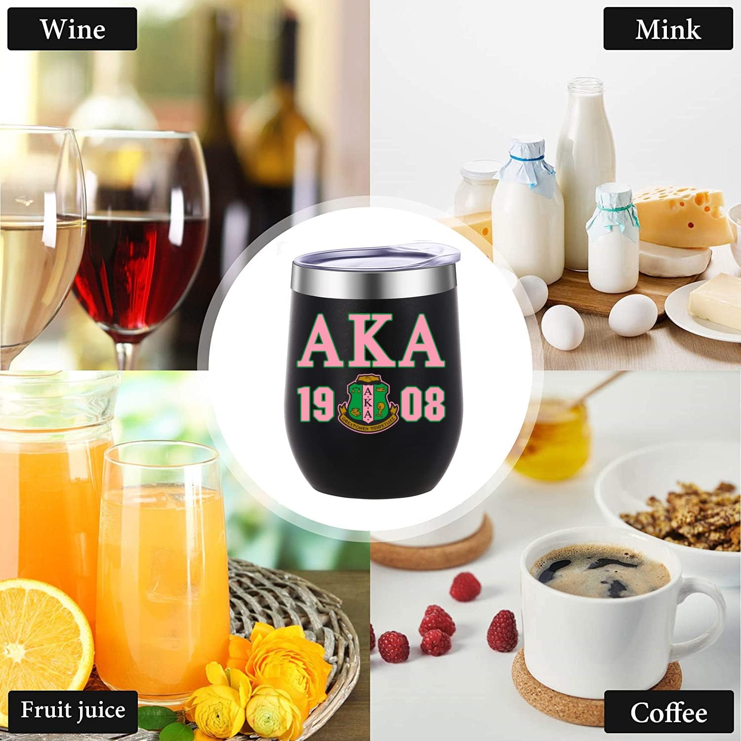 KAIRA Vasos personalizados para mujer, vaso de vino de acero inoxidable personalizado con tapa, 12 onzas, taza de café helado con aislamiento de