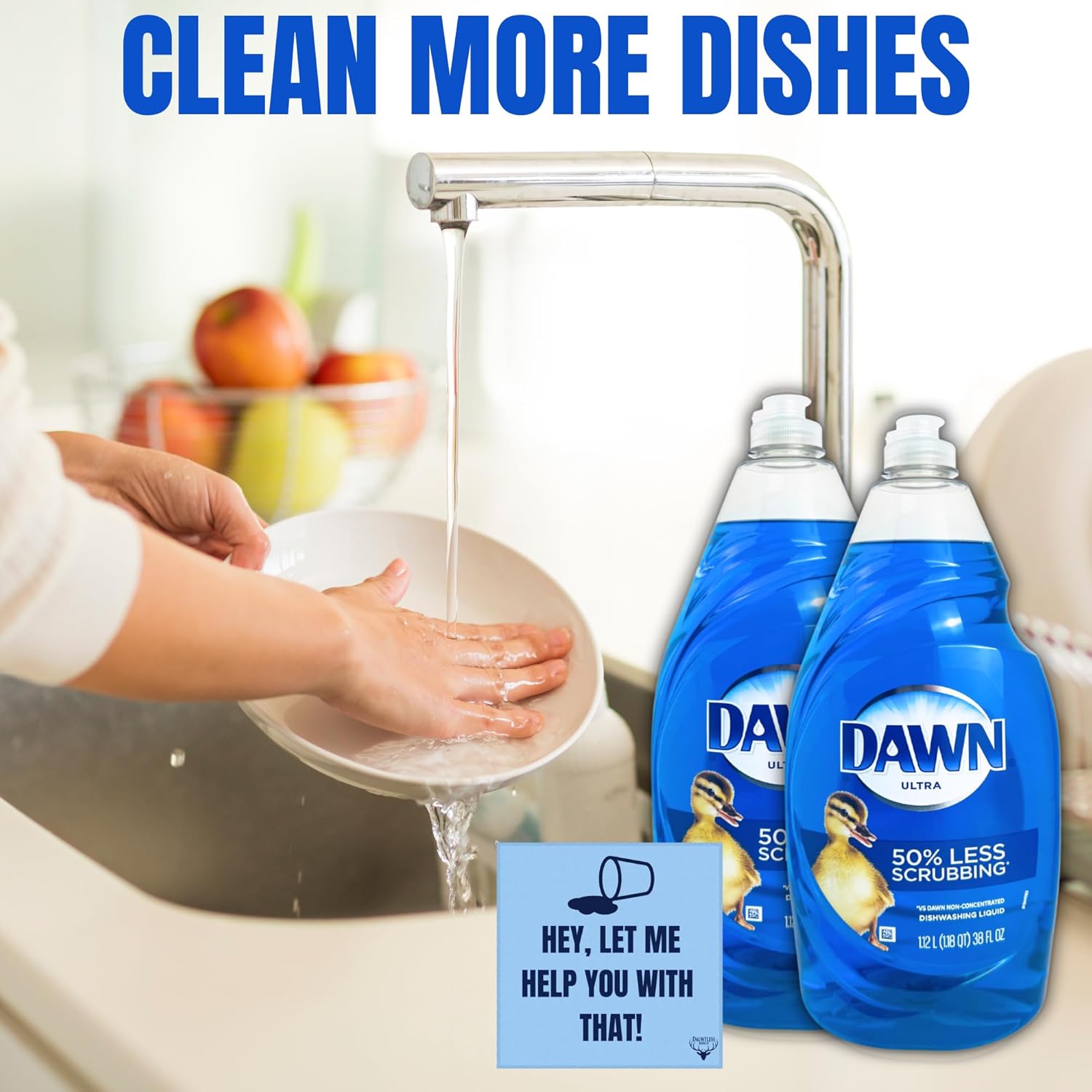 Dawn, Ultra – Líquido para lavar platos, aroma original, detergente total de 76 onzas, paquete de 2 a 38 onzas líquidas, paquete con 8 x 8 pulgadas,