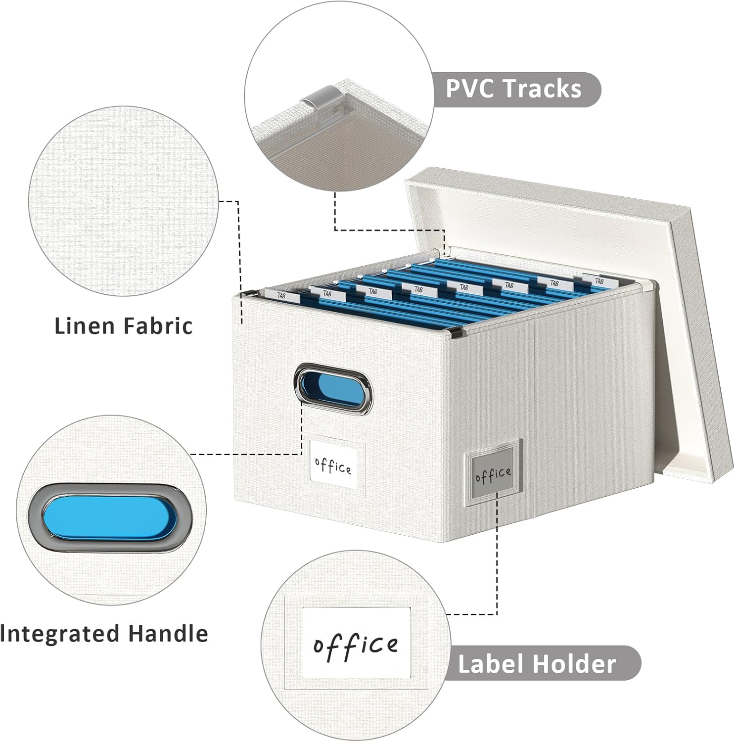 DYWMM Organizador de archivos, caja de almacenamiento plegable para oficina, caja de archivos con tapas, organizador de documentos para oficina y