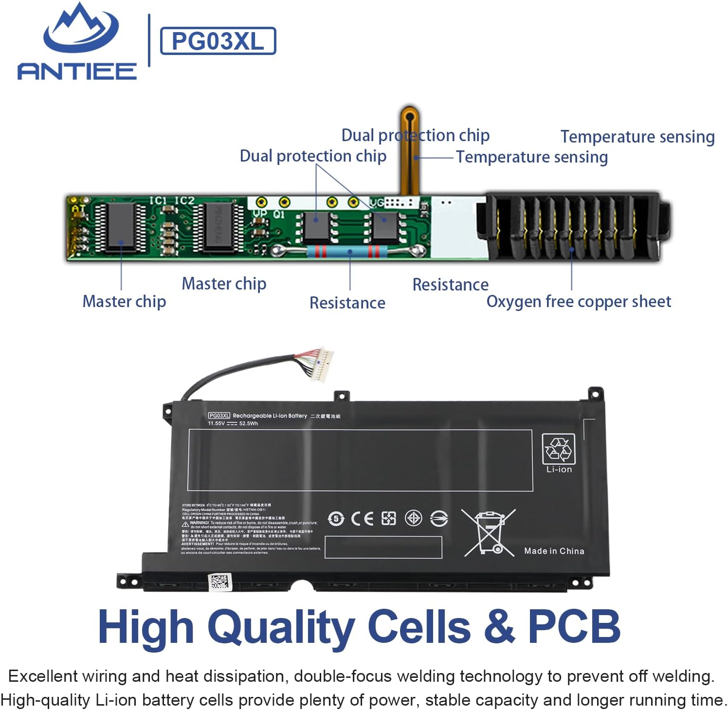 ANTIEE PG03XL – Batería para portátil HP Pavilion Gaming 15-dk0xxx 15-dk1xxx 15-dk2xxx 15-ec0xxx 15-ec1xxx 15-ec2xxx 15-dk0015la 16-a0xxx
