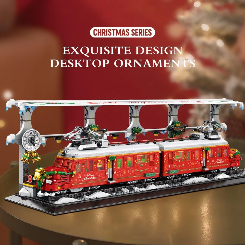 MISINI 66034 Bloques de construcción de tren de vapor, 2822 piezas, juego de construcción de trenes con luces, elementos de Navidad coleccionables,