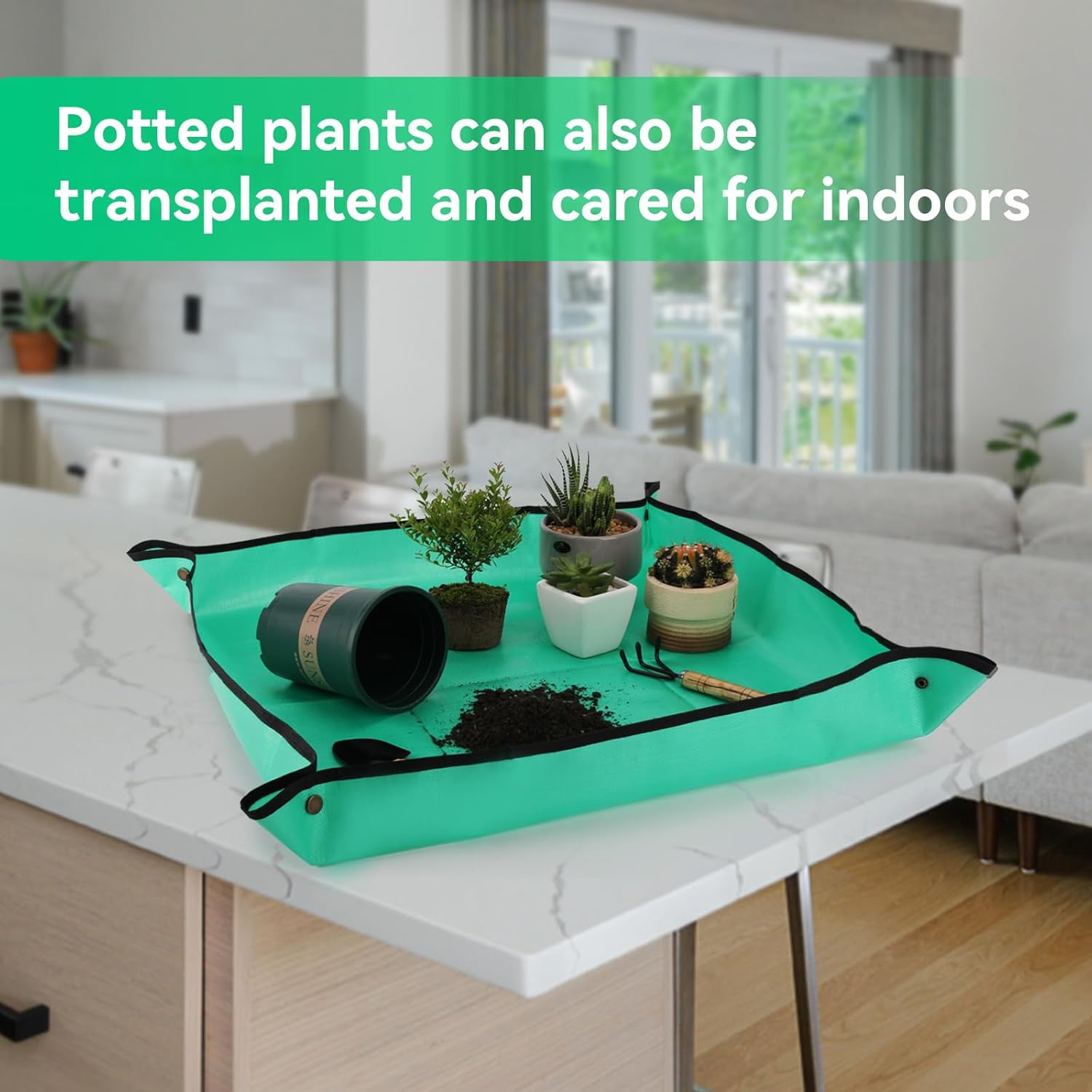 Tapete grande de trasplante de plantas para trasplante de plantas de interior y tierra para macetas, 39.5 x 29.5 pulgadas, impermeable, plegable,