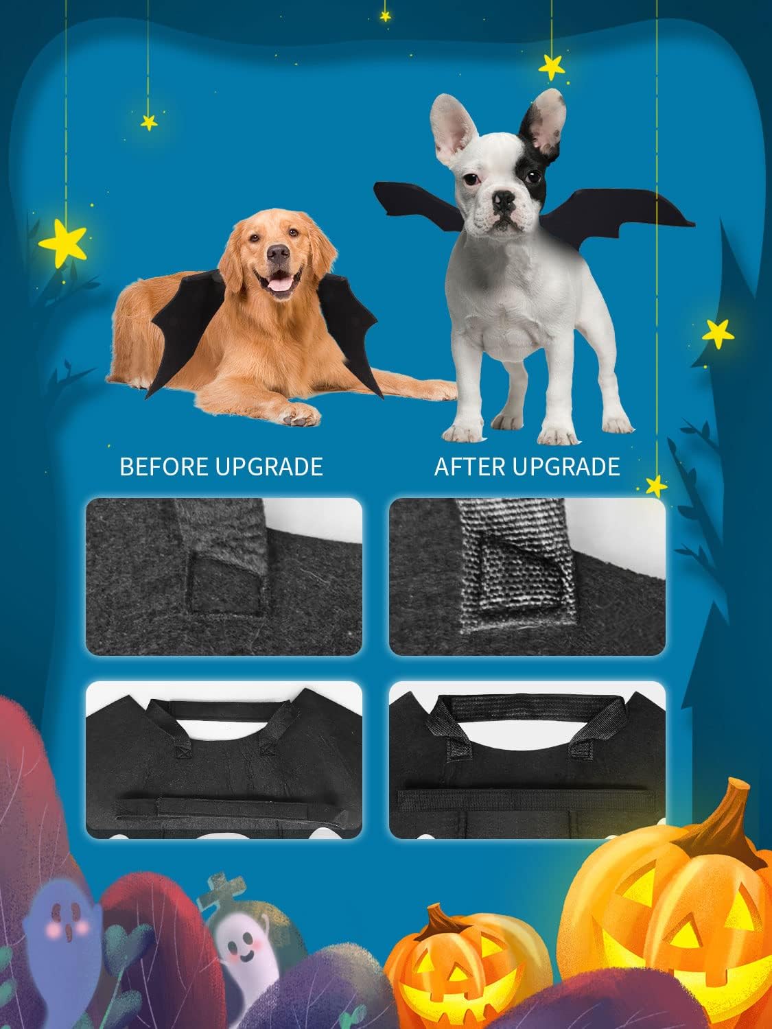 Disfraz de Halloween para perro, alas de murciélago para mascotas, disfraz de fiesta de cosplay de Halloween para perros pequeños y gatos (S), color