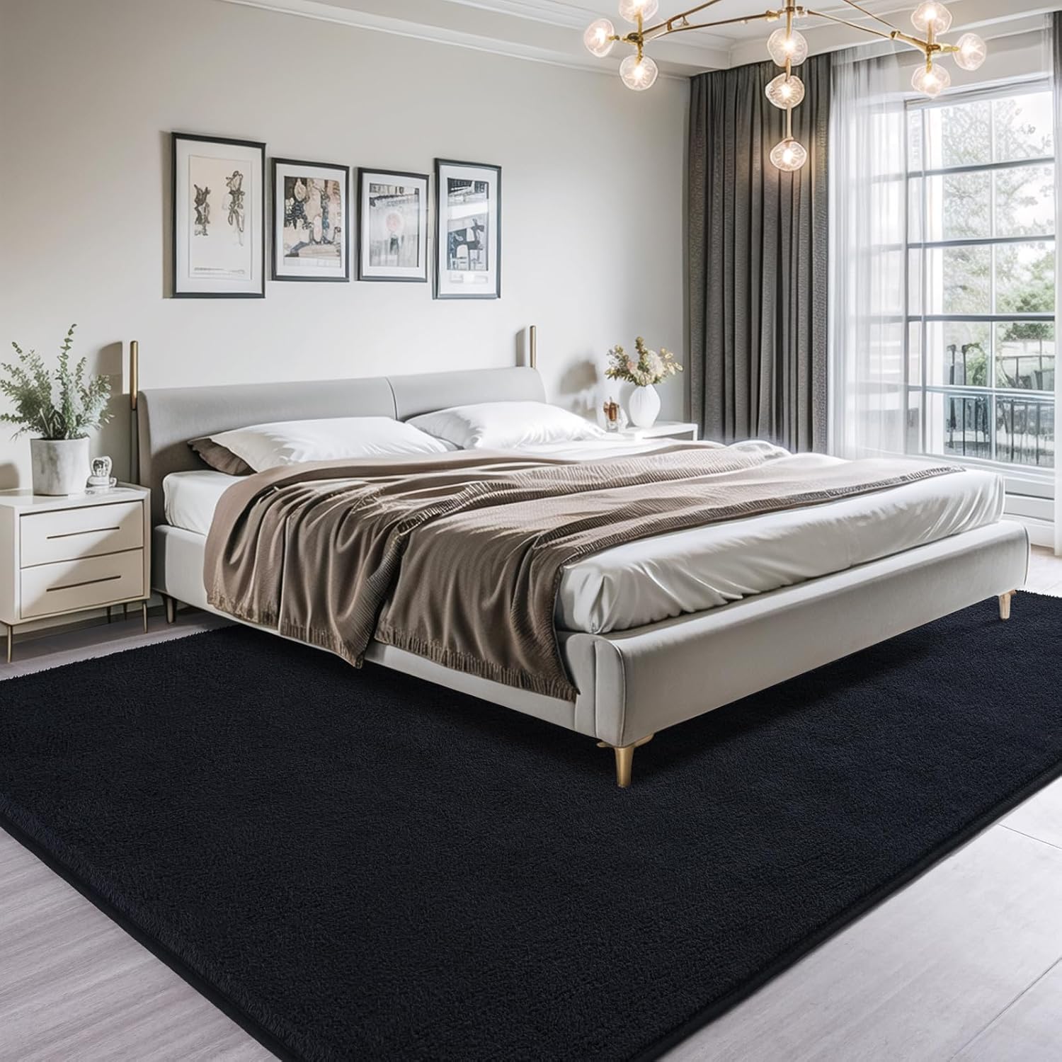 AROGAN Alfombra moderna de pelo largo para sala de estar, alfombras lavables de 5 x 7 pies, para dormitorio, para interiores, alfombras de espuma