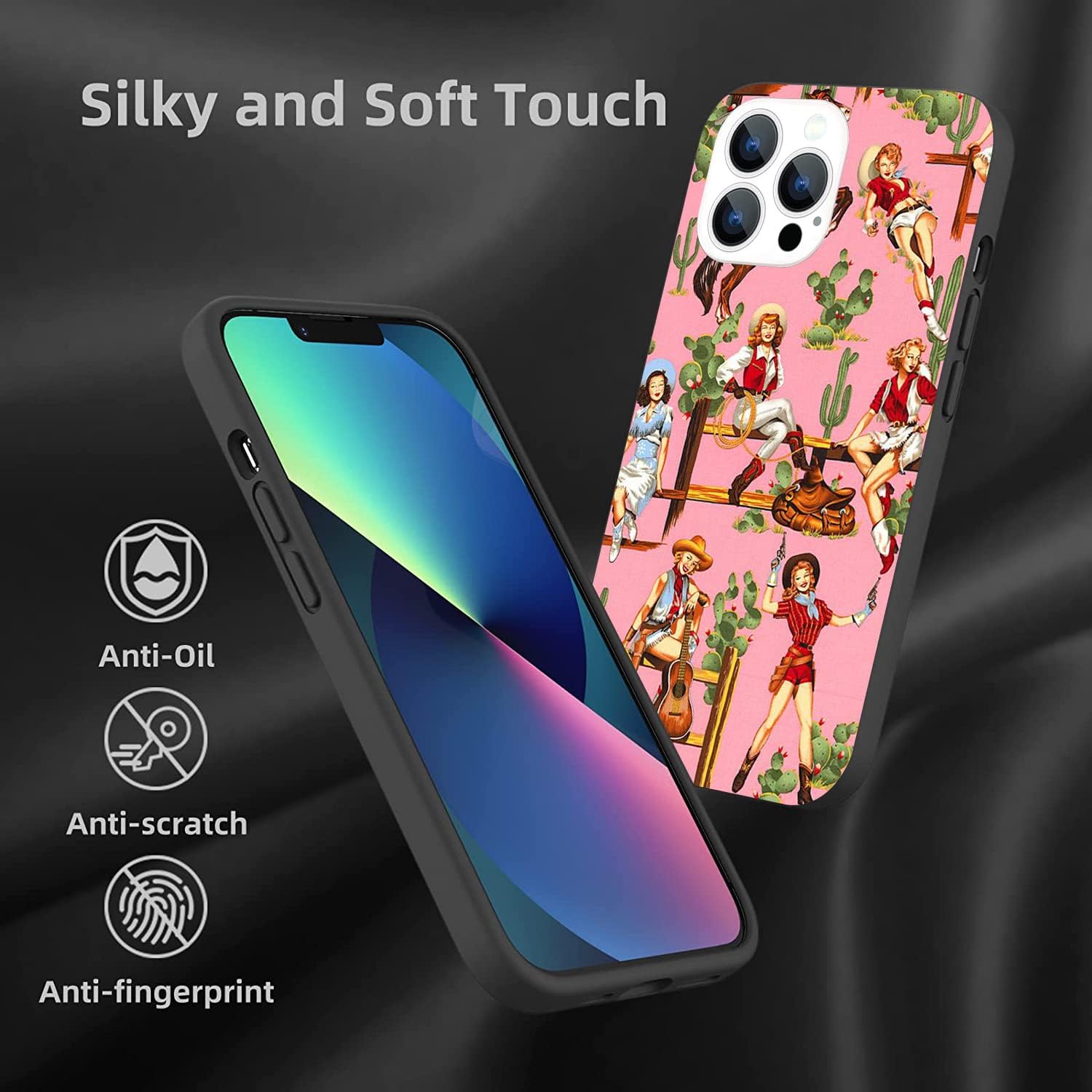 Funda compatible con iPhone 13 Pro Max, diseño de cactus del suroeste del oeste, retro, rosa, pinup, para iPhone para niñas y mujeres, bonita funda