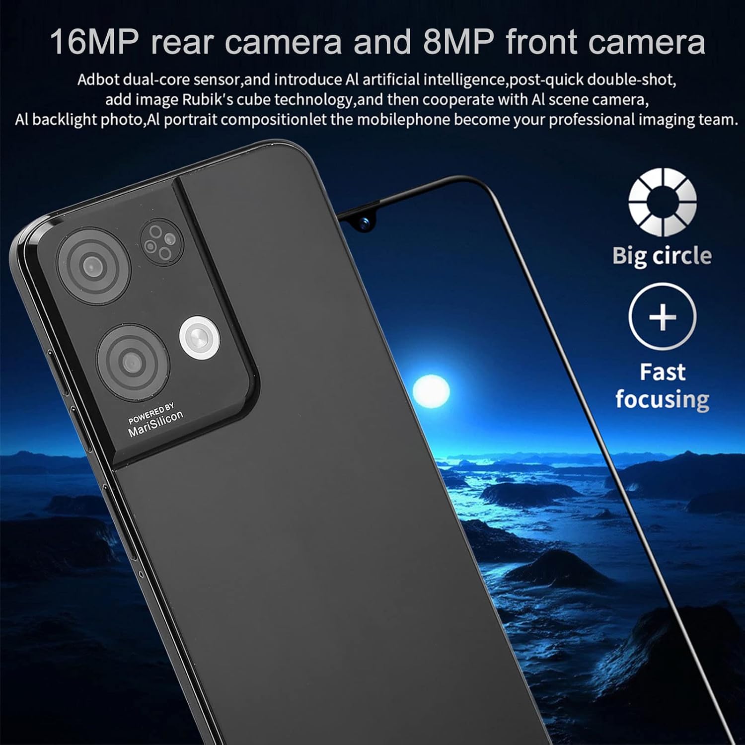 Reno 8 Pro Teléfono inteligente desbloqueado, Android 12.0 Face Desbloqueado, 6.0 pulgadas FHD Pantalla Dual SIM 2GB 16GB Teléfono Celular, 4500mAh