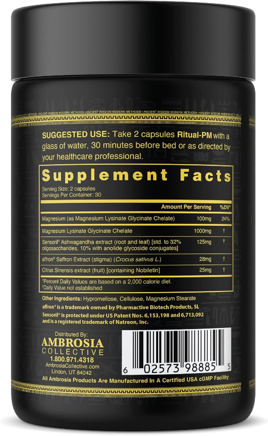 Ambrosia Ritual PM – Refuerzo para dormir profundo Fórmula natural clínicamente probada mejor que la melatonina – 60 cápsulas vegetales