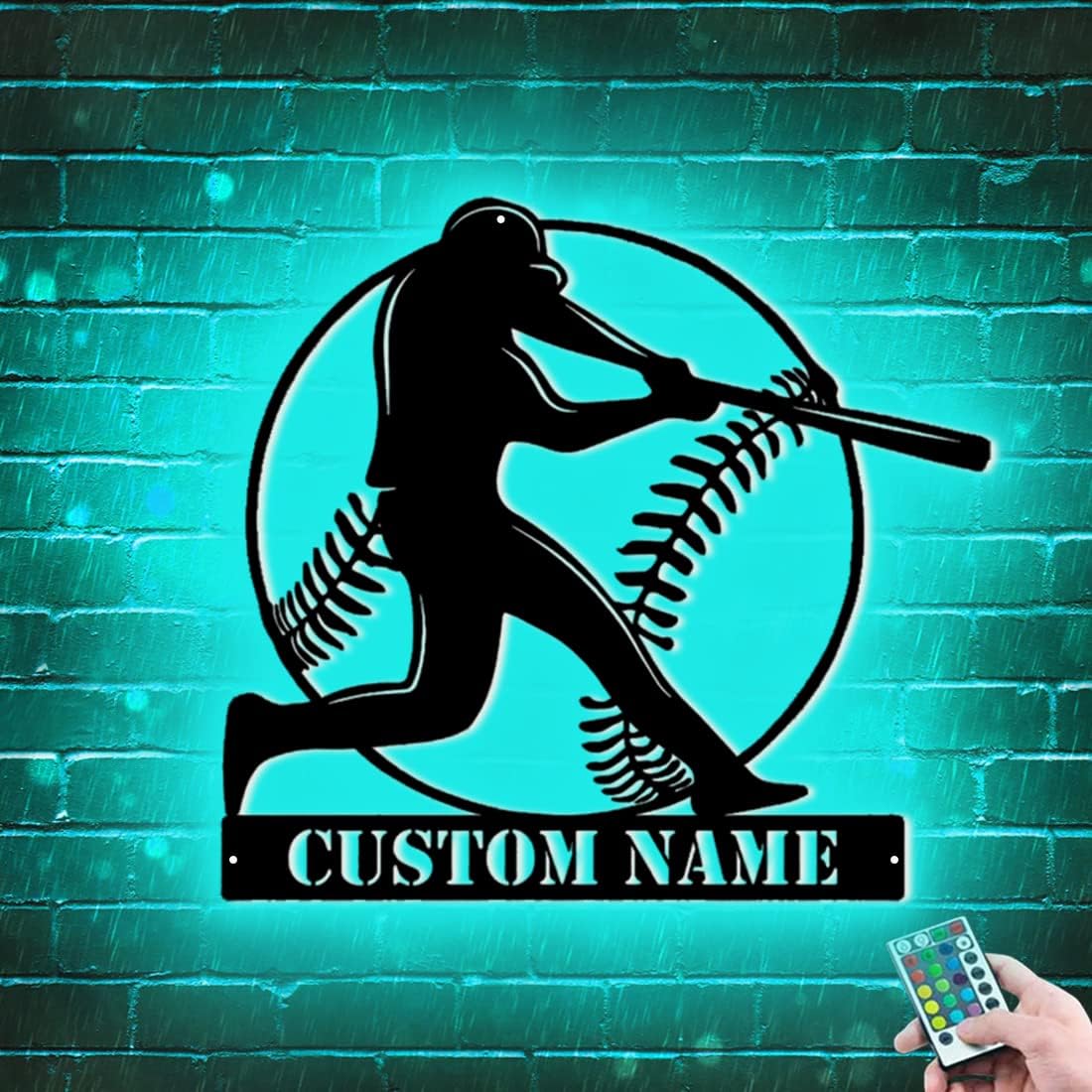 Decoración de pared de béisbol personalizada con 16 colores de luz LED, control remoto, nombre personalizado, letrero de neón, tema deportivo, arte