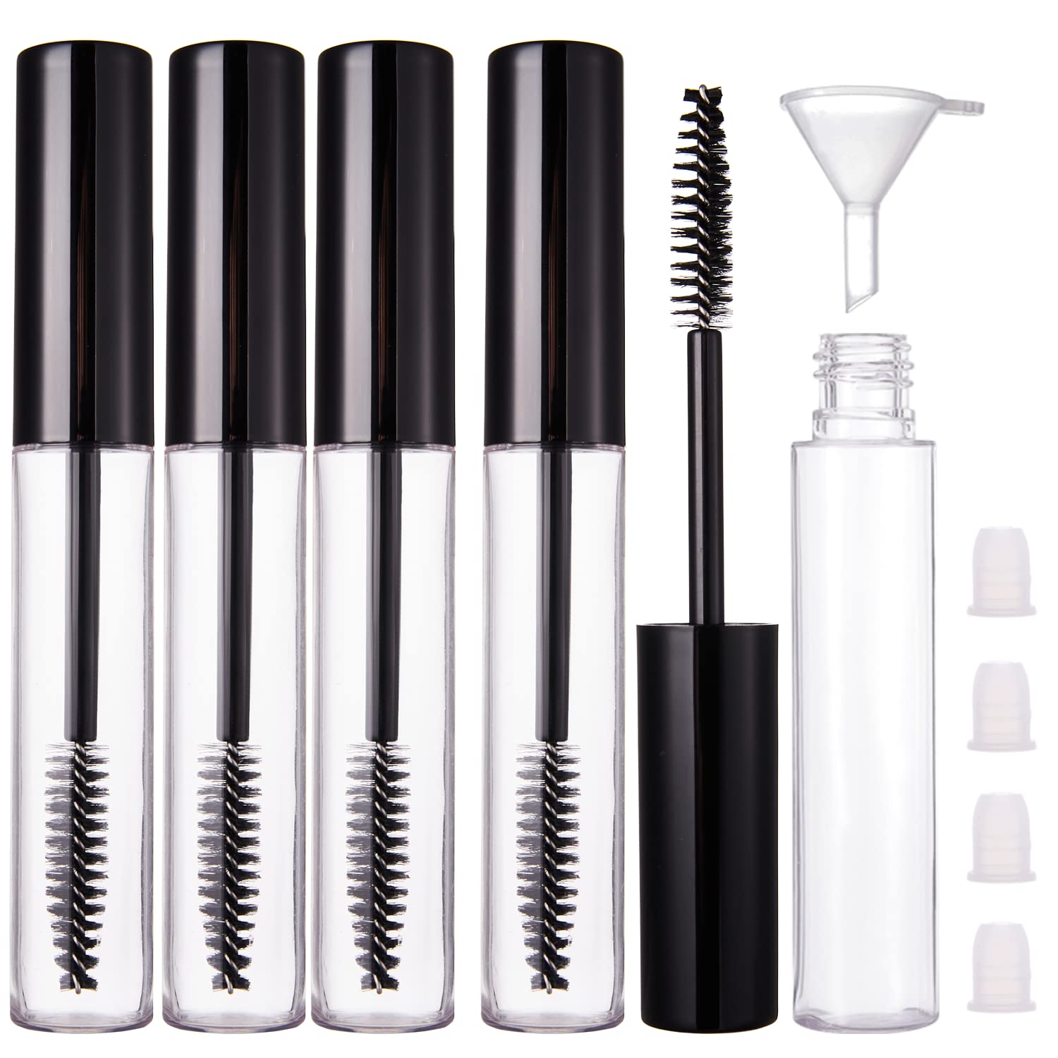 Paquete de 4 tubos de rímel vacío de 0.3 fl oz con varita de cepillo, contenedor de crema para pestañas recargable, botella de cosméticos para