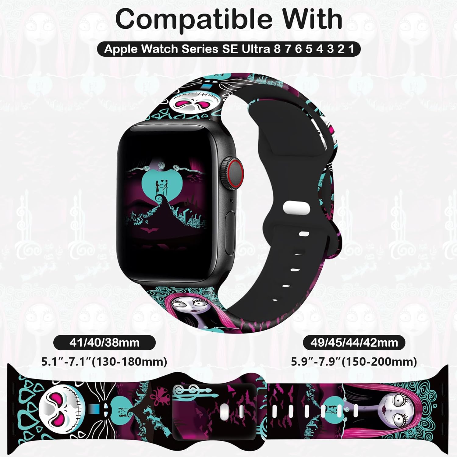 Correa de reloj de Navidad para Halloween, compatible con Apple Watch de 1.496 in 1.575 in 1.614 in 1.654 in 1.732 in 1.772 in 1.929 in para mujer,