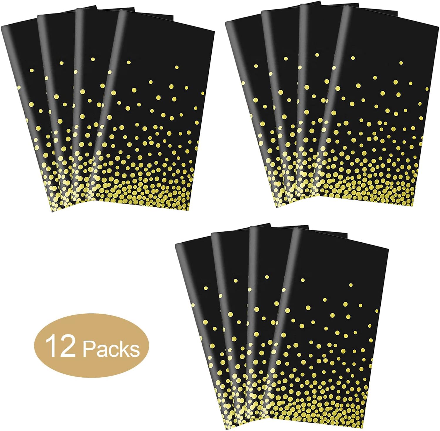 Paquete de 12 manteles de plástico desechables negro y dorado para mesas rectangulares (54 x 108 pulgadas), fundas desechables impermeables para
