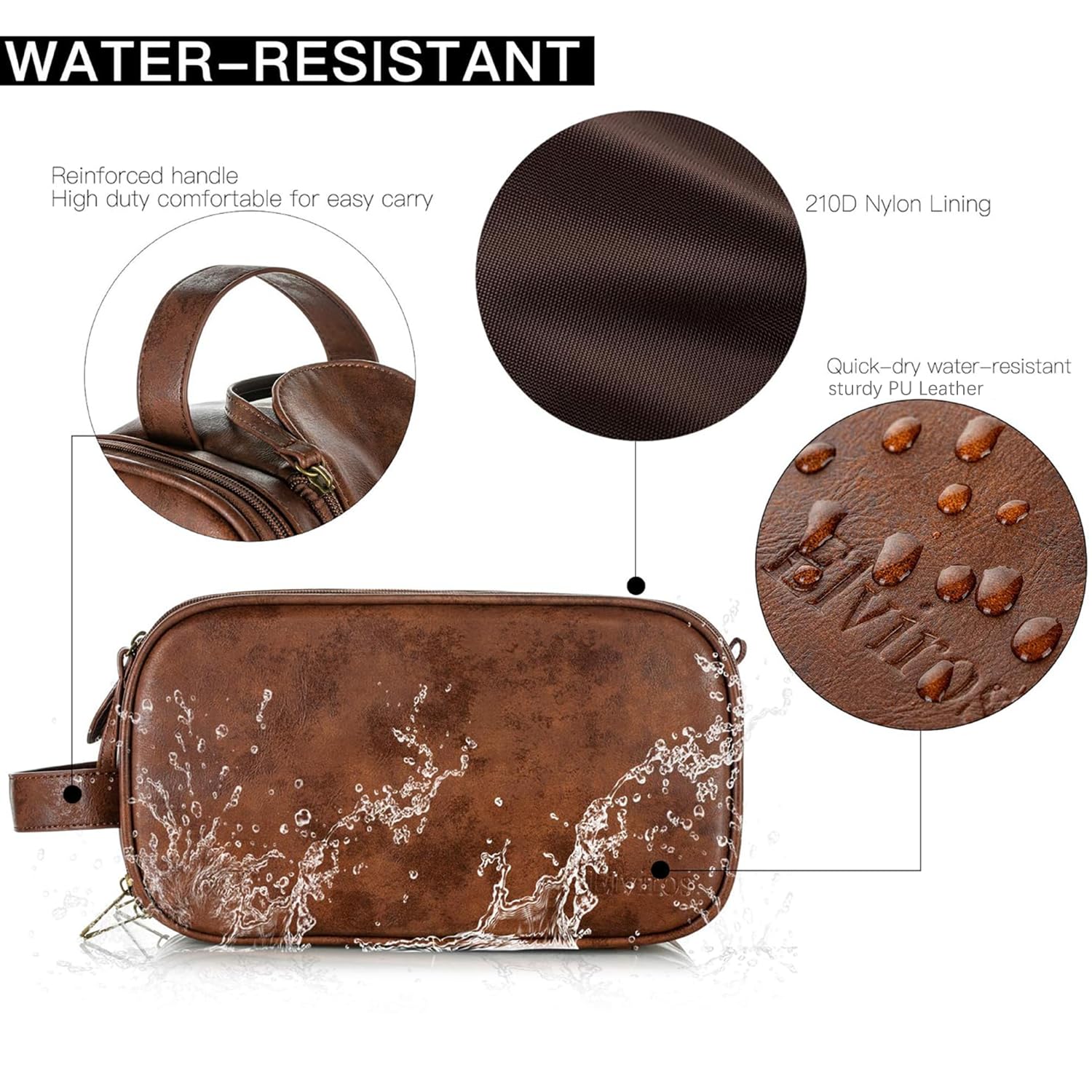 Elviros – Bolsa para artículos de aseo personal para hombre, resistente al agua, organizador de artículos de aseo personal para viajes largos, de
