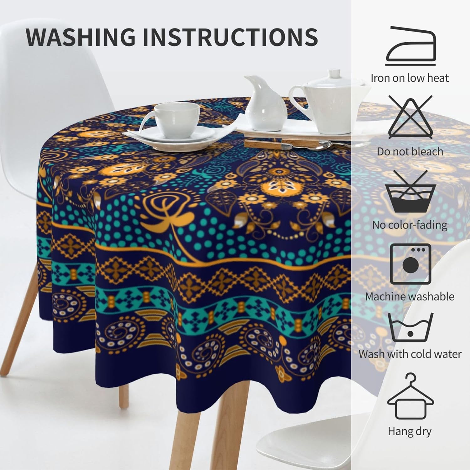Rciokov Mantel redondo de mandala de cachemira de 60 pulgadas, resistente al agua, resistente a las manchas, mantel decorativo para pícnic, fiesta,