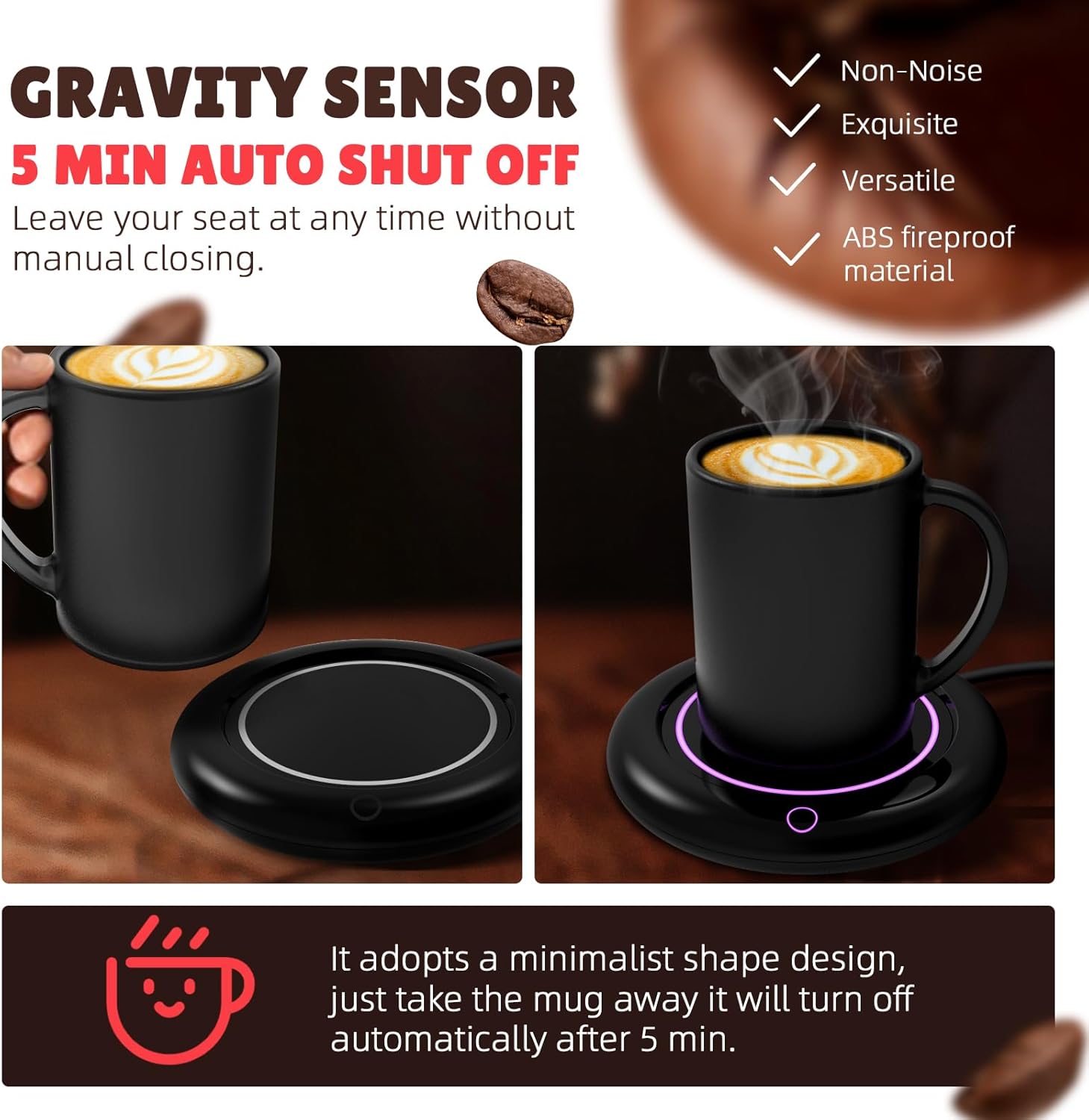 Calentador de taza de café de 40 W con apagado automático para escritorio, calentador de tazas inteligente de 3 niveles de temperatura, calentador