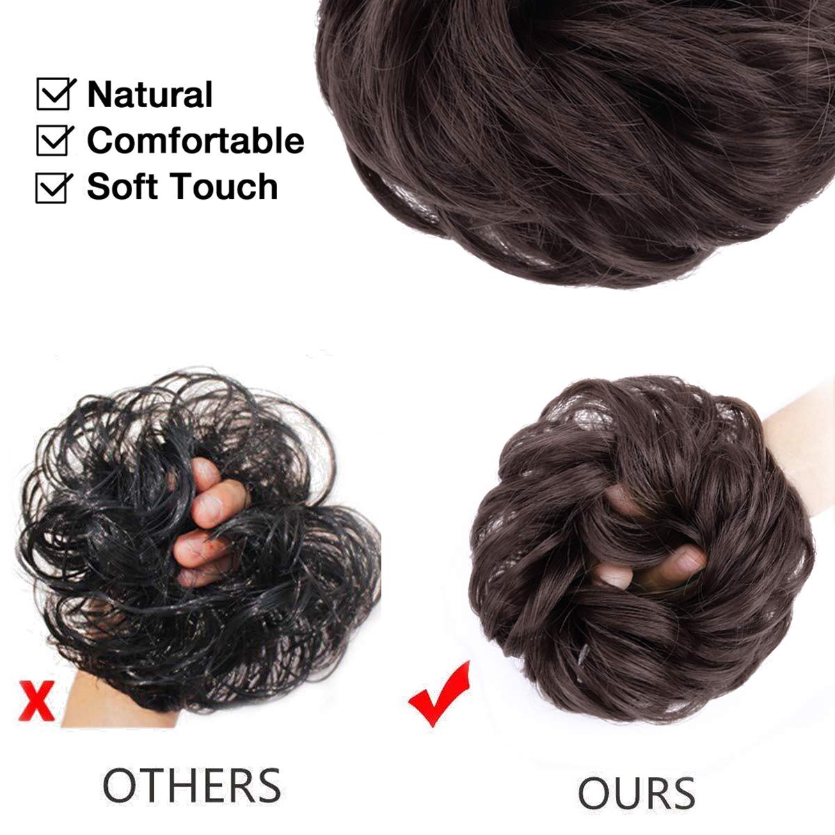 MORICA – Extensión de cabello sintético en forma de moño ondulado, recogido y alborotado con liga para mujeres, 1 unidad (1-6#, castaño oscuro)