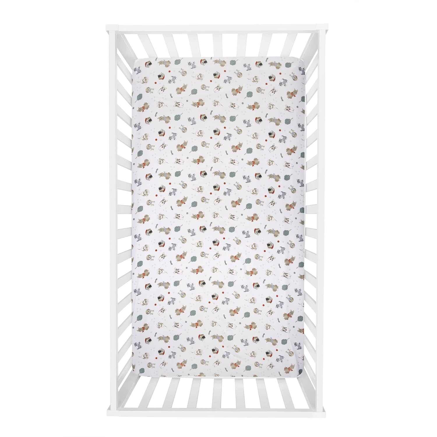 Sammy & Lou Fur-Ever Friends – Juego de ropa de cama para cuna de bebé de 4 piezas, incluye edredón, sábanas bajeras para cuna neutrales, falda de