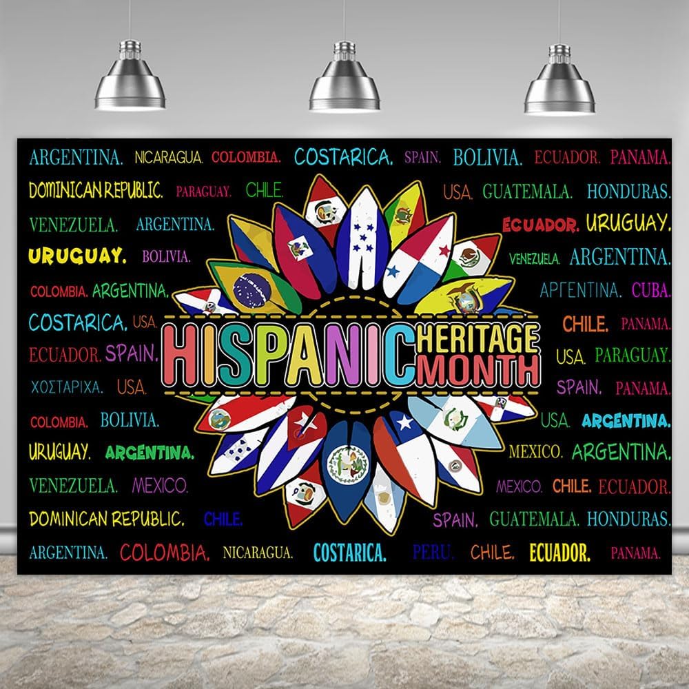 Ticuenicoa Fondo del Mes de la Herencia Hispana de 6 x 4 pies, pancarta del Mes de la Herencia Hispana, decoraciones latinoamericanas, aula de