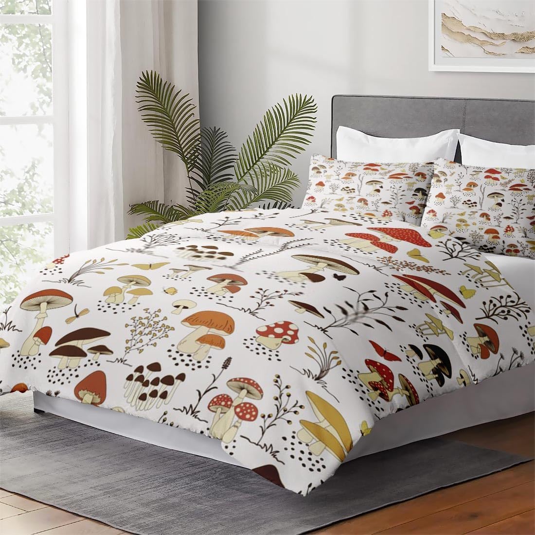 Juego de funda de edredón, diseño de hongos y mariposa, juego de ropa de cama para niños y adultos, decoración de dormitorio de niños y adultos,