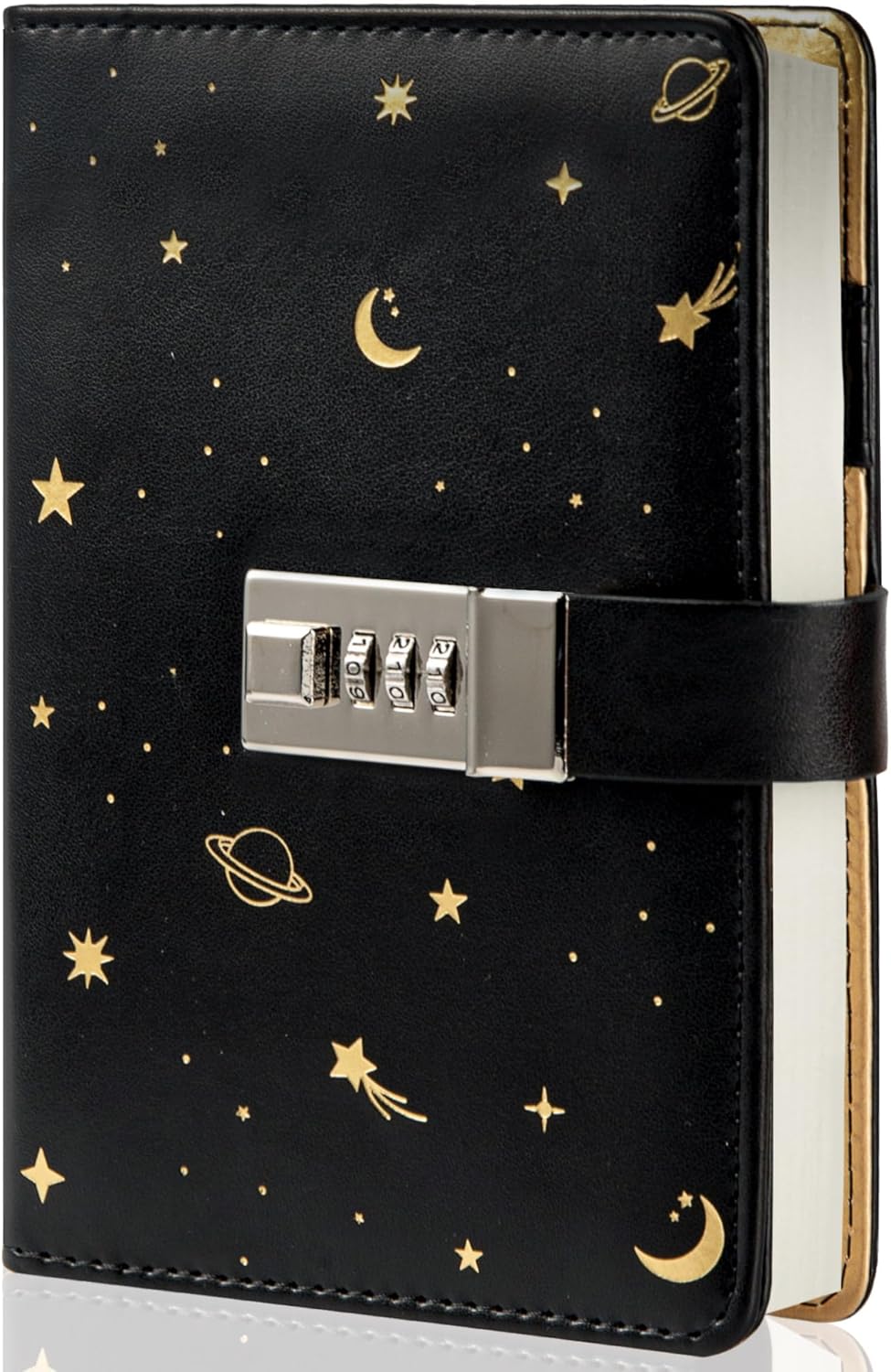 Diario de cuero estrellado con cerradura, carpeta de papel recargable, diario de contraseña, cuaderno secreto A6 de tapa dura para mujeres, niñas y