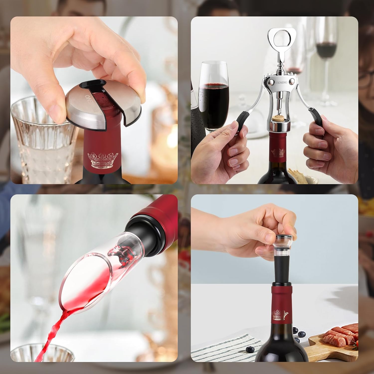 Abridor de vino, regalo de aleación de zinc sacacorchos de ala premium abrebotellas de vino con abrebotellas multifuncional