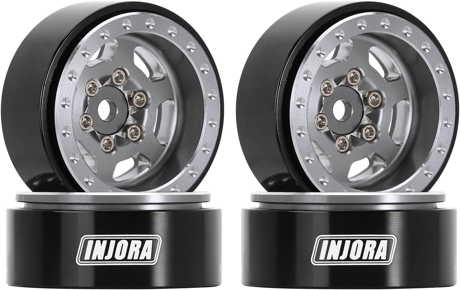 INJORA 1.0 Plus Beadlock – Llantas de aluminio para 124 118 RC Crawler SCX24 TRX4M FCX24 (gris)