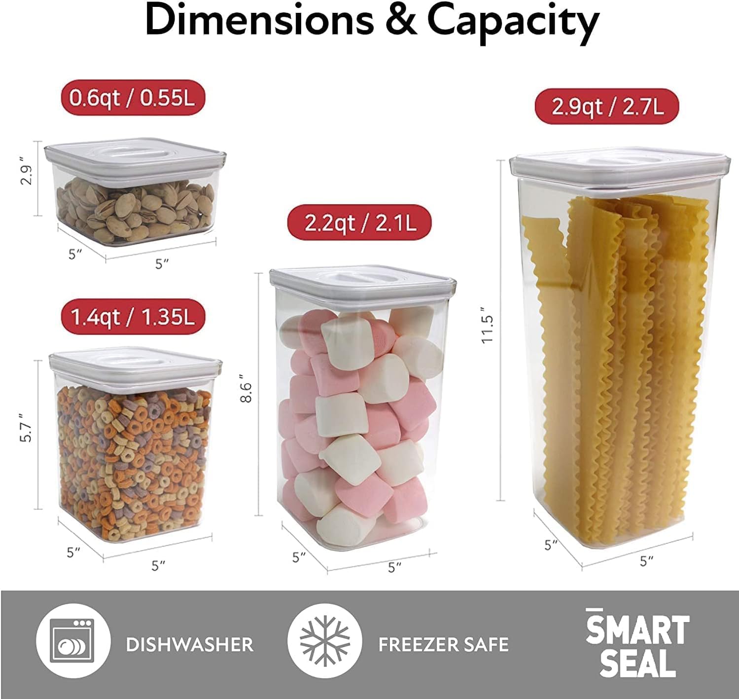 NEOFLAM Recipiente hermético de almacenamiento de alimentos con sello inteligente (juego de 3)  Cuerpo transparente  Diseño modular, apilable y