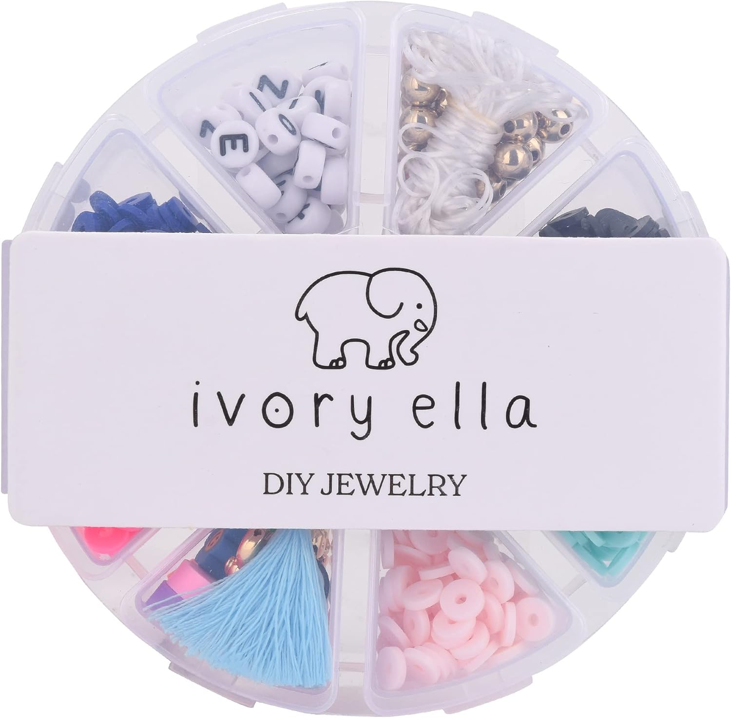Ivory Ella Kit de fabricación de joyas para niñas, adolescentes, 730 piezas, suministros incluyen cuentas mixtas, discos, dijes, borla, cuerda