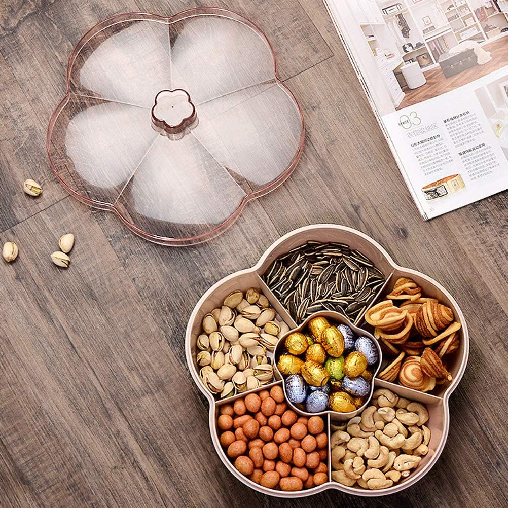 Caja de almacenamiento de aperitivos en forma de flor, bandeja para servir aperitivos con tapa, caja de almacenamiento de frutas y alimentos,