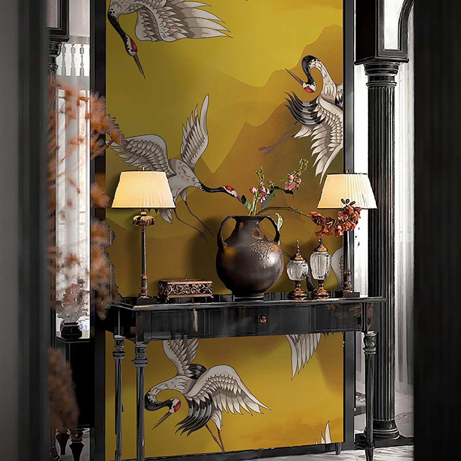 Mural de pared chinoiserie pelar y pegar, papel tapiz autoadhesivo de vinilo texturizado de cuero para dormitorio, sala de estar, decoración de