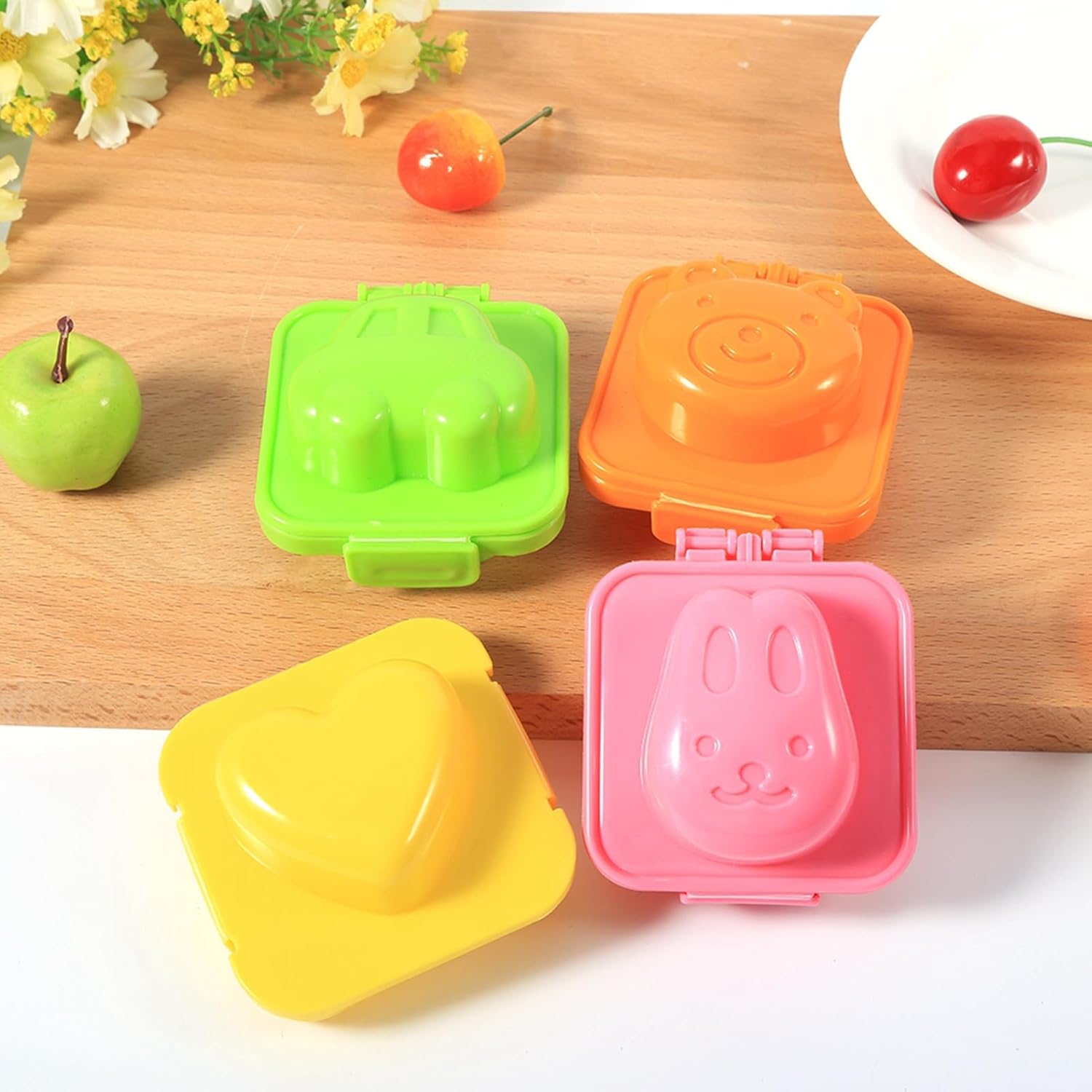 Juego de 6 bolas de arroz para bebé, diseño de huevos de dibujos animados, molde lindo, molde de cocina, herramientas de bricolaje, accesorios de