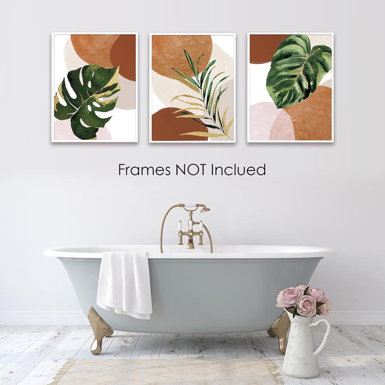 3 piezas de arte bohemio para pared con hojas de palmera tropicales, sin marco, impresiones minimalistas modernas de mediados de siglo, obras de