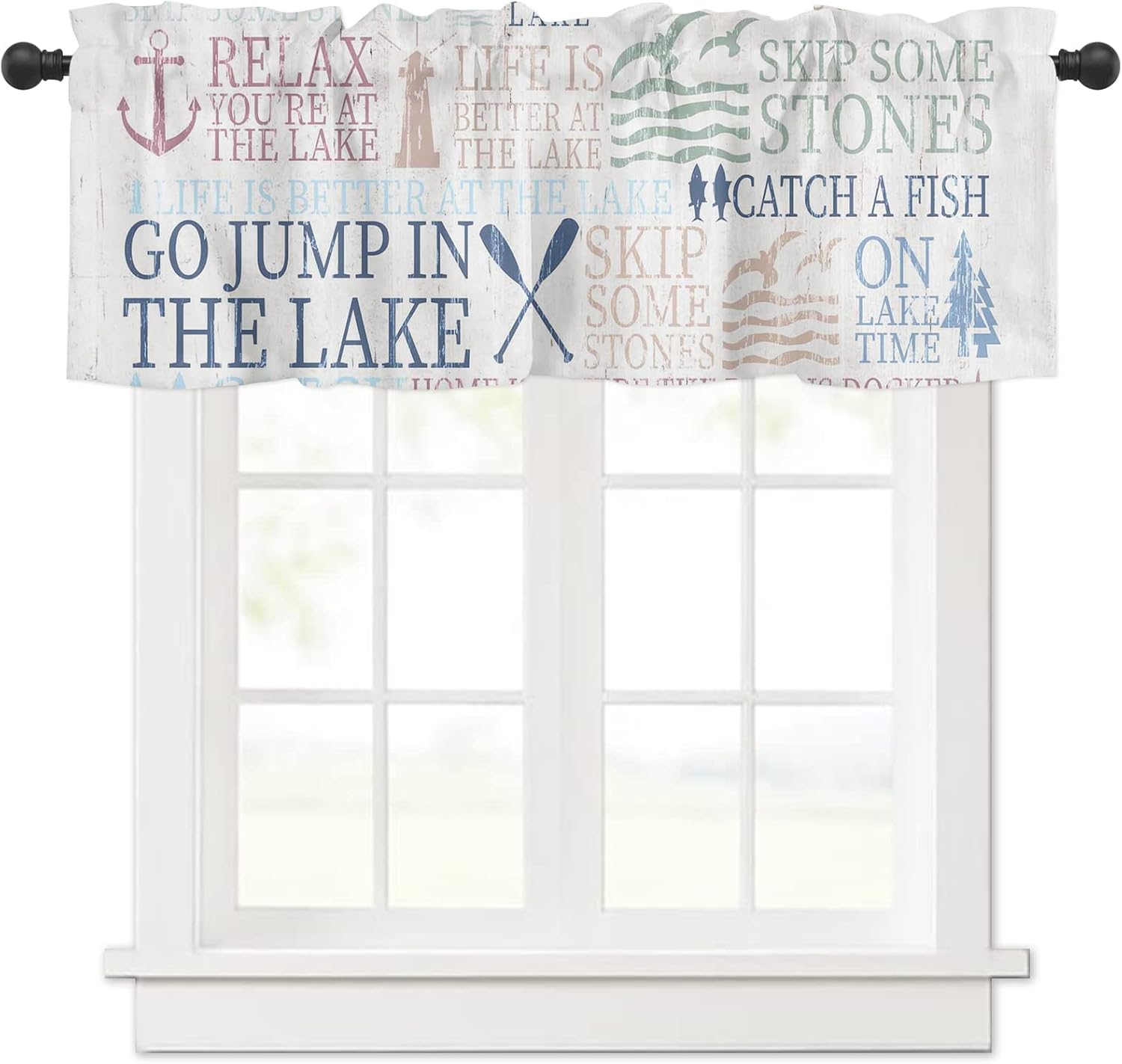 AmbeHome Cenefas de cortina náuticas para decoración de ventanas, cenefa temática de Lake Life para cocina, sala de estar, dormitorio, cenefa de