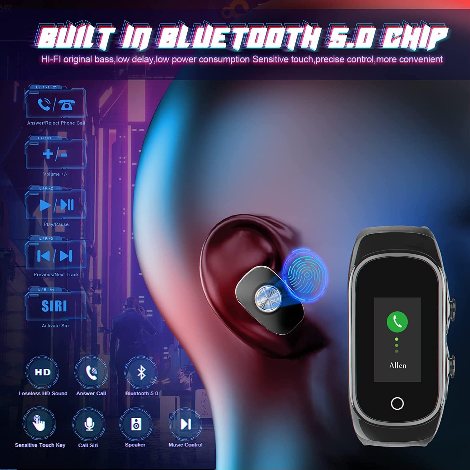 Reloj inteligente con auriculares para mujeres y hombres, reloj de seguimiento de actividad física combinado con auriculares Bluetooth que pueden