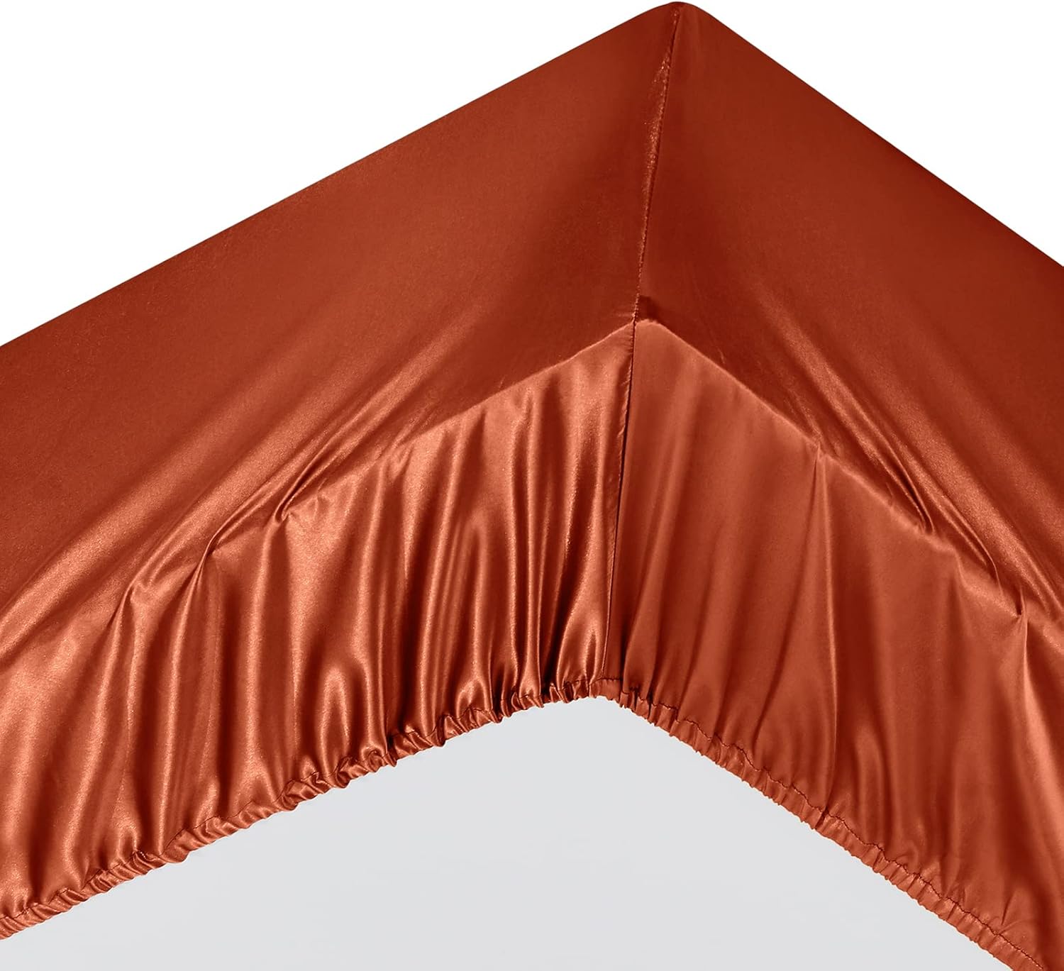 Juego de sábanas de satén de 7 piezas tamaño King, juego de sábanas de satén sedoso naranja óxido con 1 sábana bajera de bolsillo profundo, 1 sábana