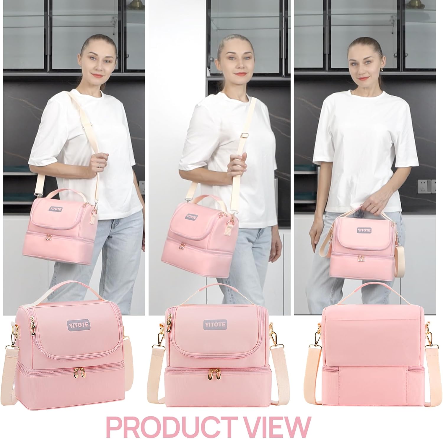 Yitote Lonchera para mujer, lonchera de doble cubierta para mujer, bolsa de almuerzo aislada expandible y a prueba de fugas, ideal para el trabajo,