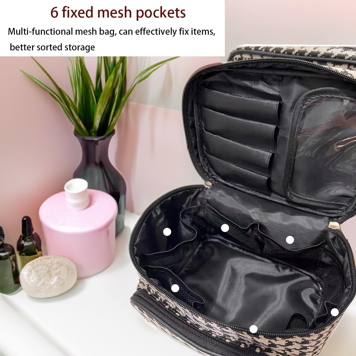 Bolsa de maquillaje de pata de gallo, bolsa de maquillaje para mujer, bolsa de viaje para artículos de tocador, bolsa de cosméticos de