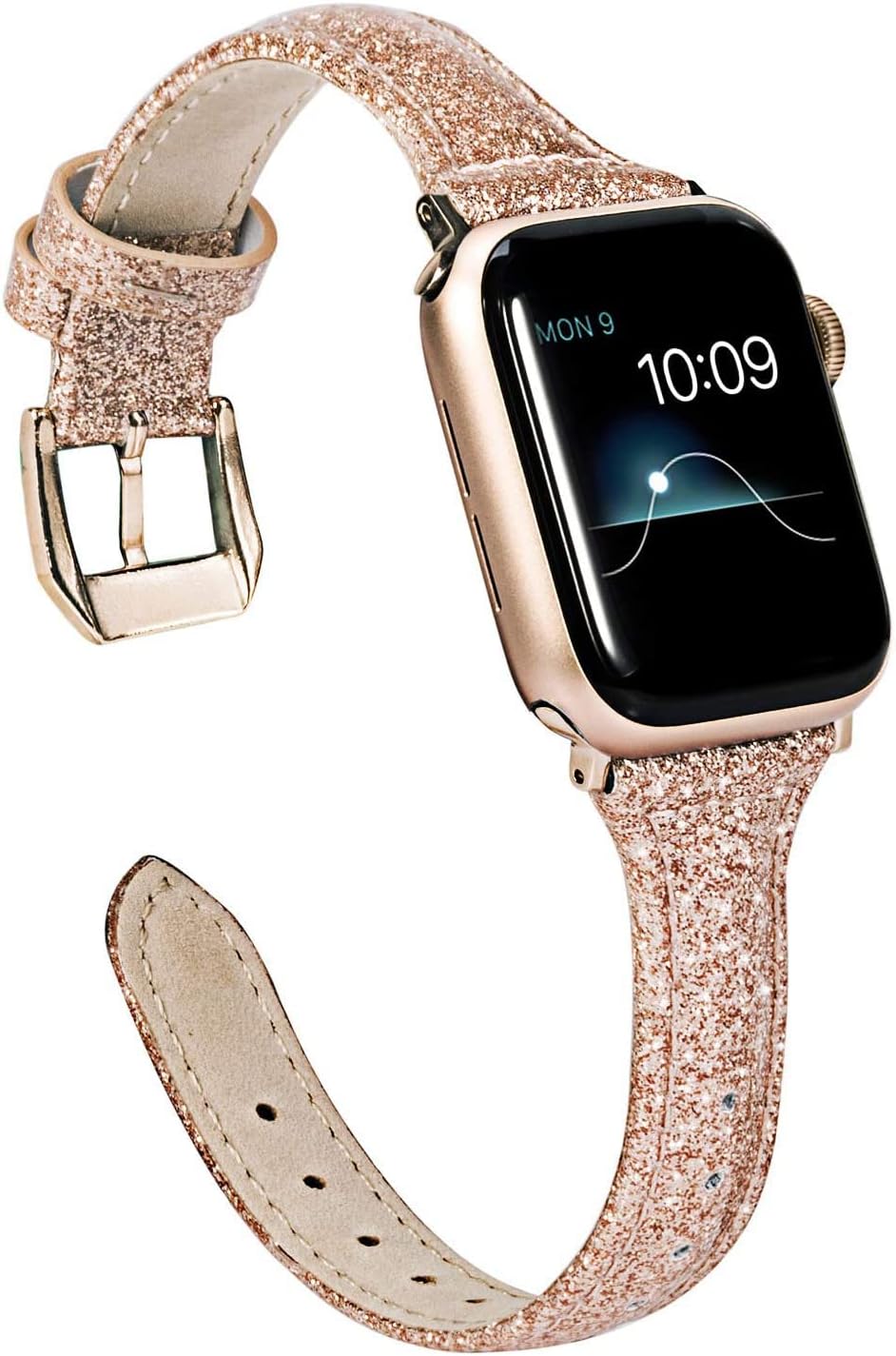 Wearlizer – Correa de repuesto de piel fina con purpurina compatible con correas de Apple Watch de 1.496in, 1.575in, 1.654in, 1.732in, para mujer,