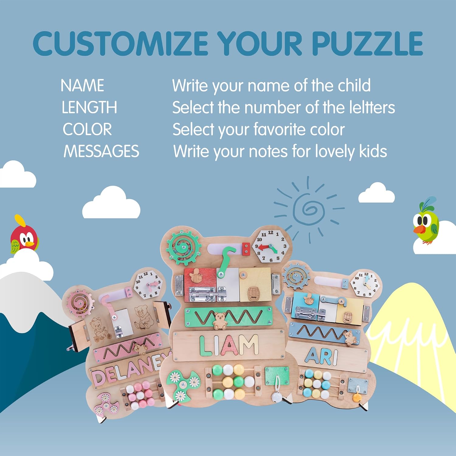 Nabytok – Customized Name Puzzle for Toddlers, Educational Games Board, Baby Personalized Board for 1-5 Years Old, First Birthday Gift, Christmas