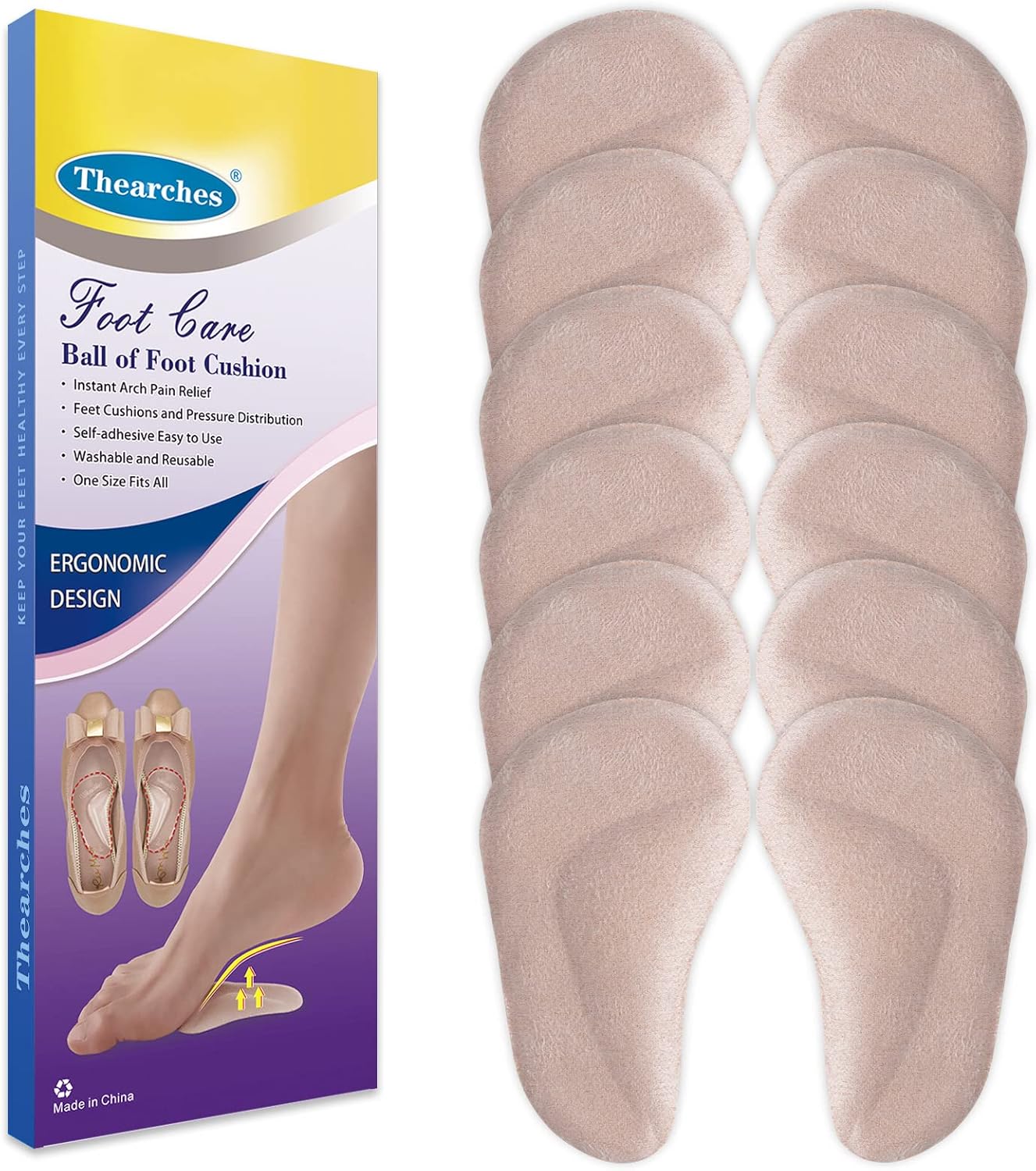 6 pares de almohadillas de soporte de arco de gel para fascitis plantar, plantilla adhesiva de arco alto, almohadillas de arco plano para aliviar la