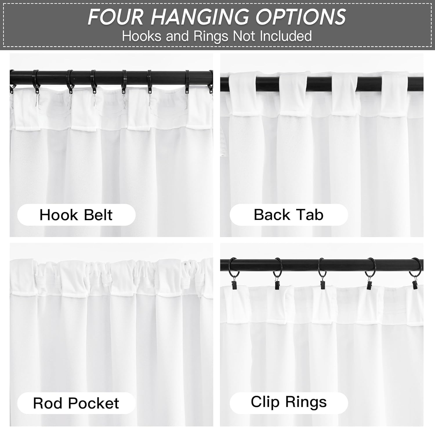 RYB HOME Cortinas de terciopelo blanco de 96 pulgadas, 2 capas para oscurecer la habitación, cortinas blancas para ventana para sala de estar, telón