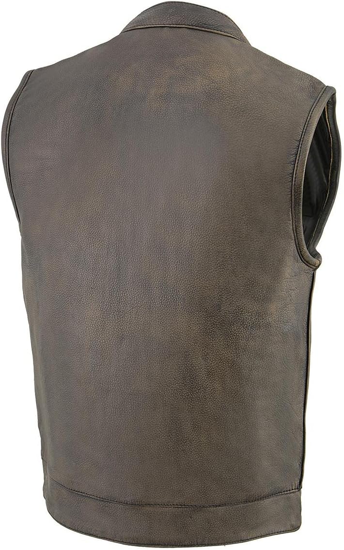 Milwaukee Leather Chaleco de cuero para motocicleta estilo club para hombre, Mlm3510-negroBeige