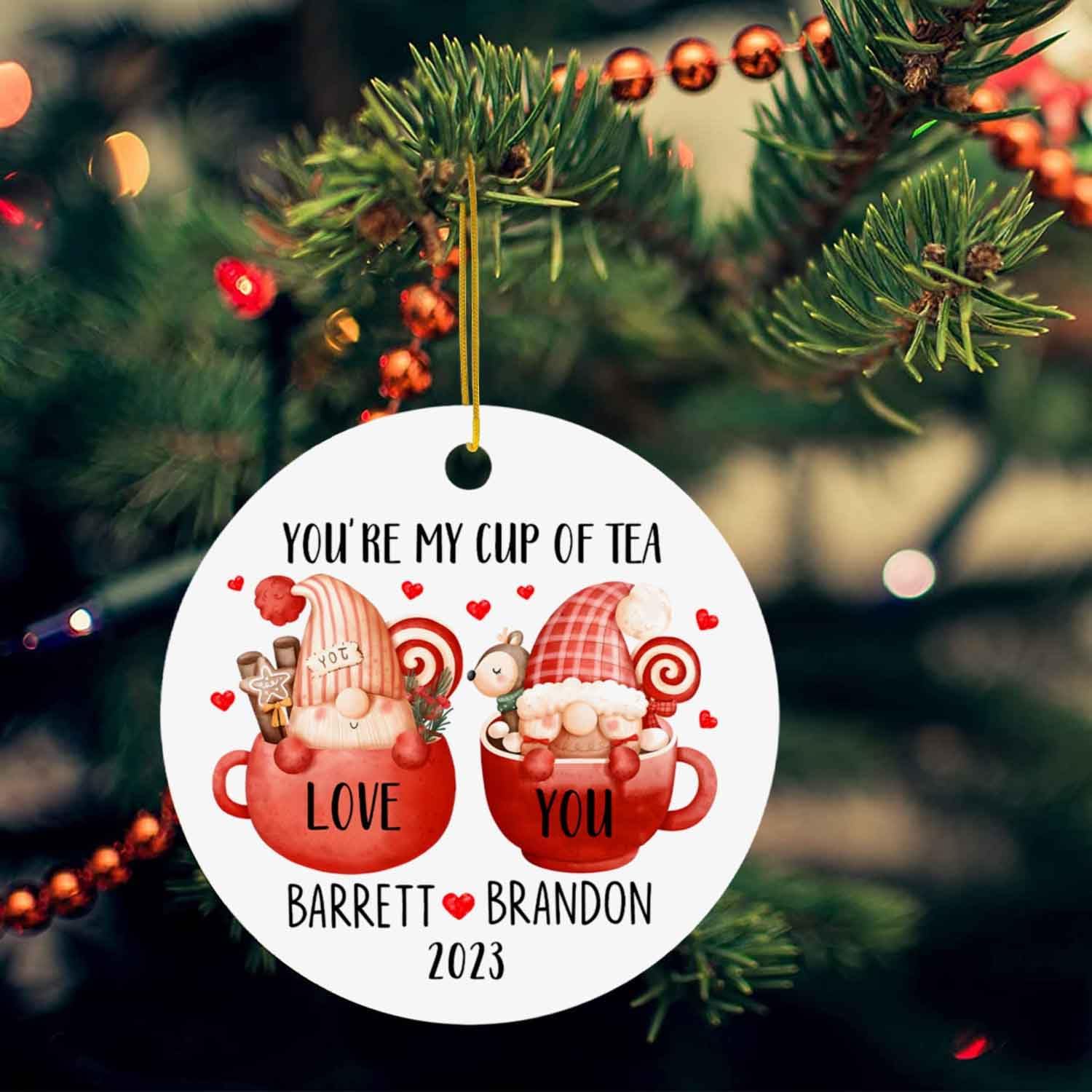 You’re My Cup of Tea Love You Navidad, decoración personalizada para árbol de Navidad para recién casados, regalos románticos para parejas, adorno